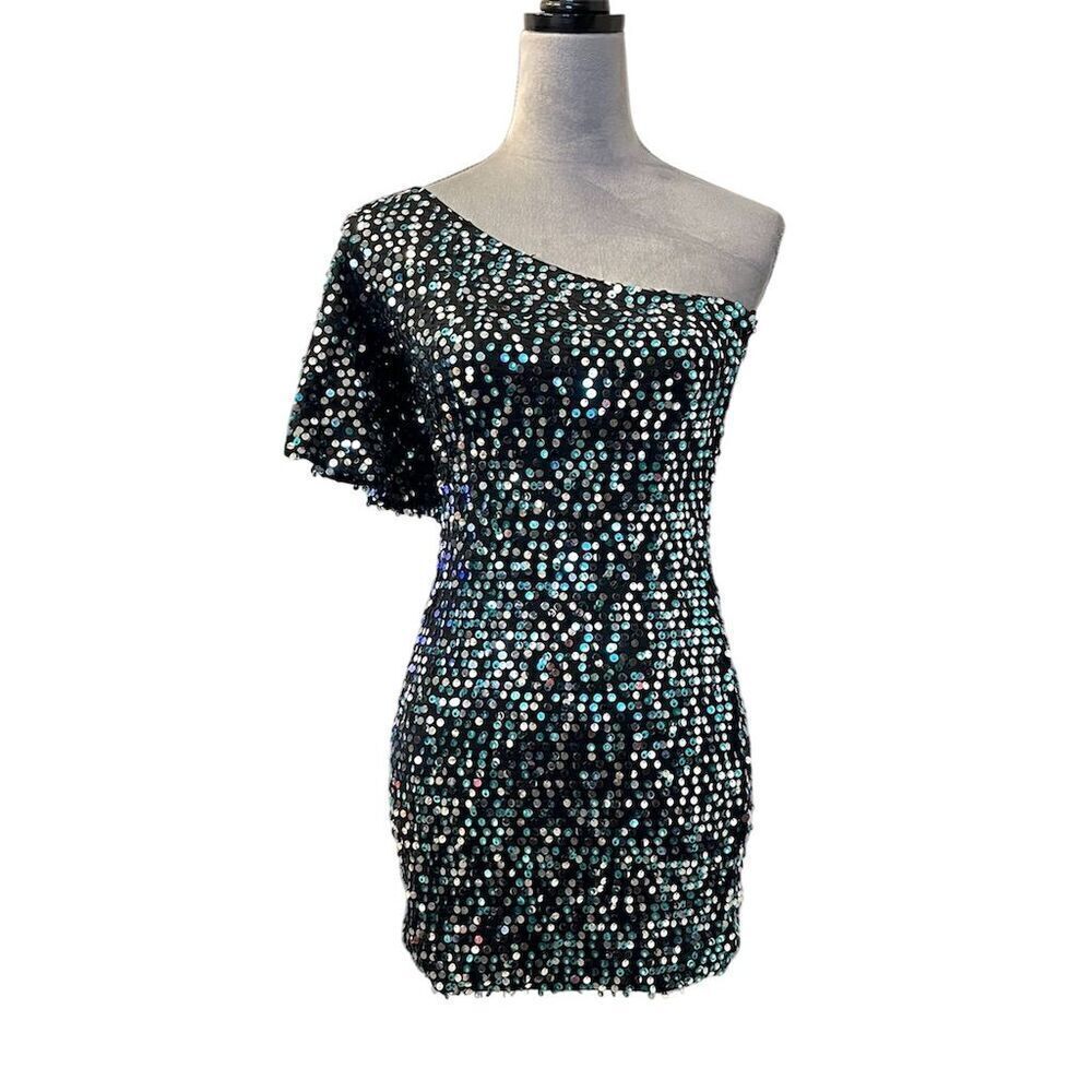 As U Wish Women's One Shoulder Sequin Bodycon Dress Multicolor S Party Cocktail